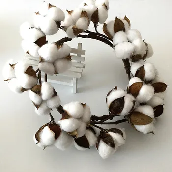 

Handmade dried flower simulation cotton garland Cotton Stems Wreath With Full White Cotton Front Door Wall Wedding Decor #LR3