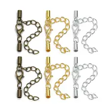 

20pcs/lot Round Leather Cord End Caps Clasps Extender Chain With Lobster Clasp For DIY Jewelry Marking Findings Wholesale