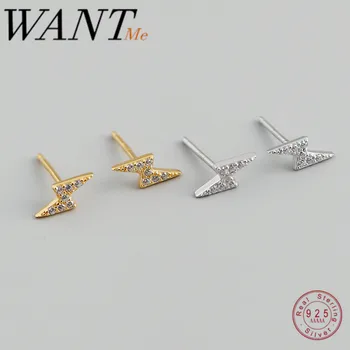 

WANTME Punk Pave Crystal Zircon Mini Lightning Stud Earrings for Women Real 925 Sterling Silver Boho Fashion Jewelry Accessories