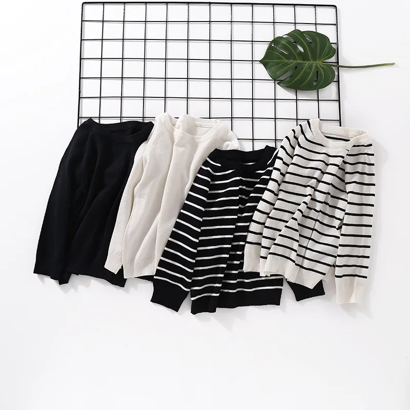 

Chen Mother Infant Children's Clothing Children Boys' Sweater Pullover Single Color Stripes Autumn And Winter Male Baby Knit Low
