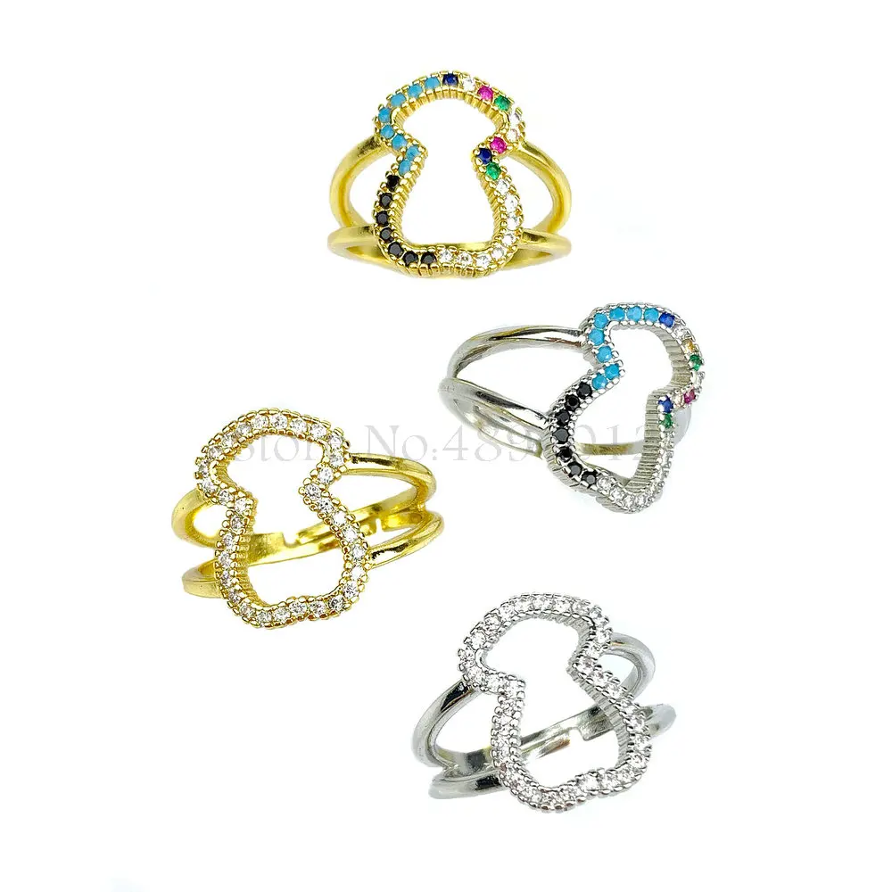 

Zircon Adjustable Ring with Jewelry Box, Women Fashion Cute Bear Ring Gold Color and Silver Color Plated,For Women Wedding Party