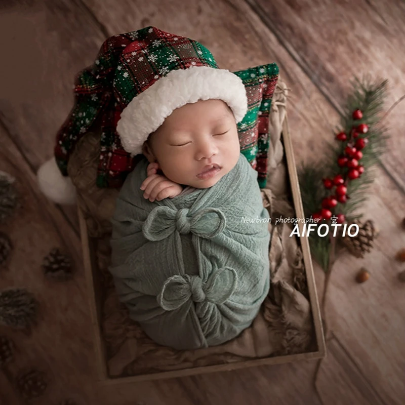 Рождественские шапки в клетку со снежинками и подушки для новорожденных, Новогодние аксессуары для студийной фотосессии для маленьких мальчиков и девочек