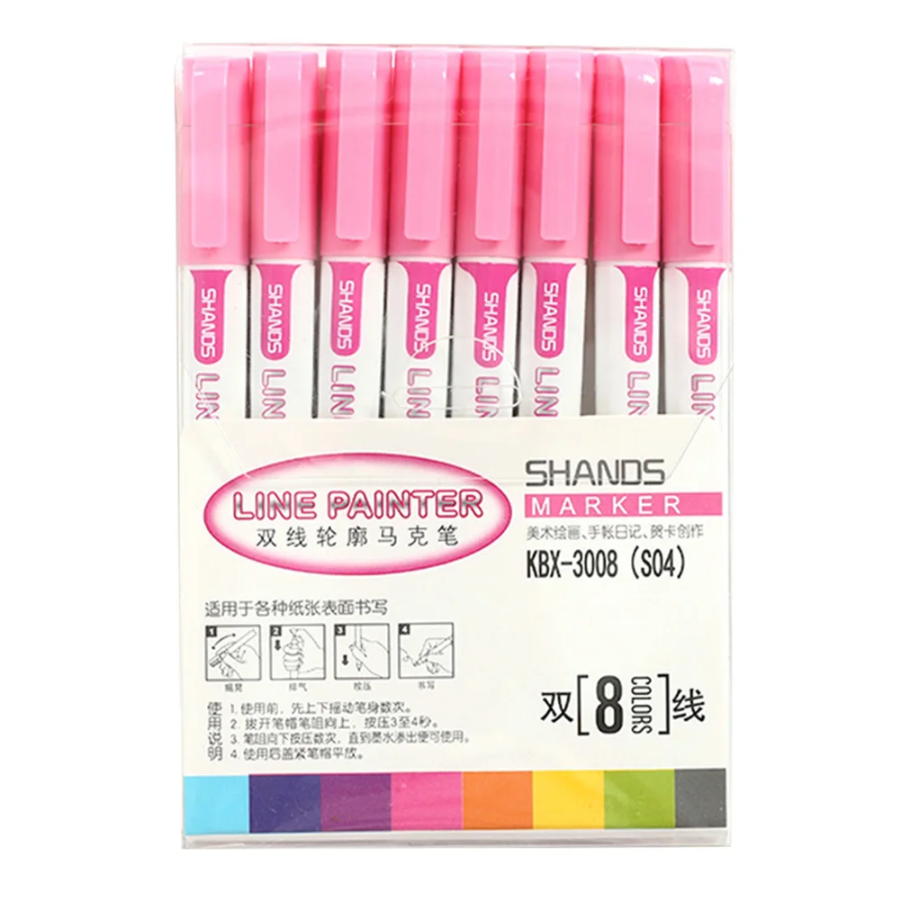 8 шт Двойная Линия контурная ручка маркер-хайлайтер студенческий маркер Канцелярский набор DQ-Drop - Цвет: pink