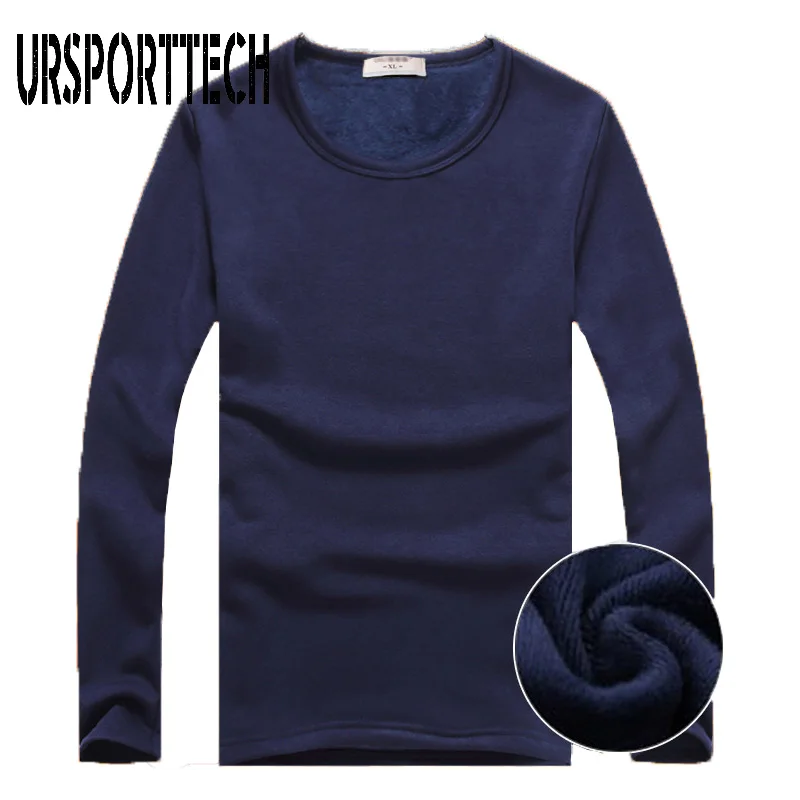 Men Underwear Shirt O-Neck Winter Bodysuit Mens Warm Thermal Undershirts Plus Velvet Basic Top Man Cotton Undershirt Tshirt Male