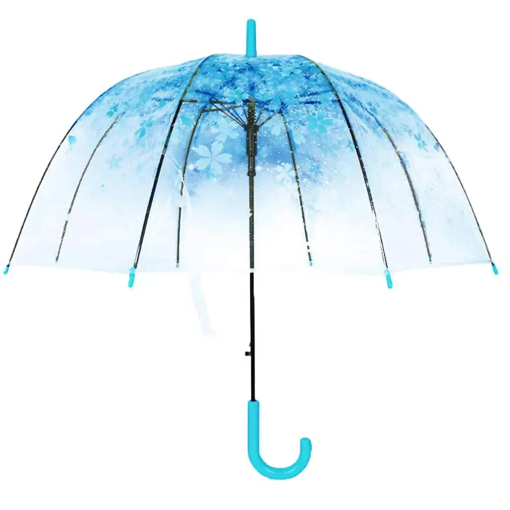 new hotsale useful fashion Windproof Fashion Transparent Cherry Blossoms Dome Shape Birdcage Windproof Stick Umbrella