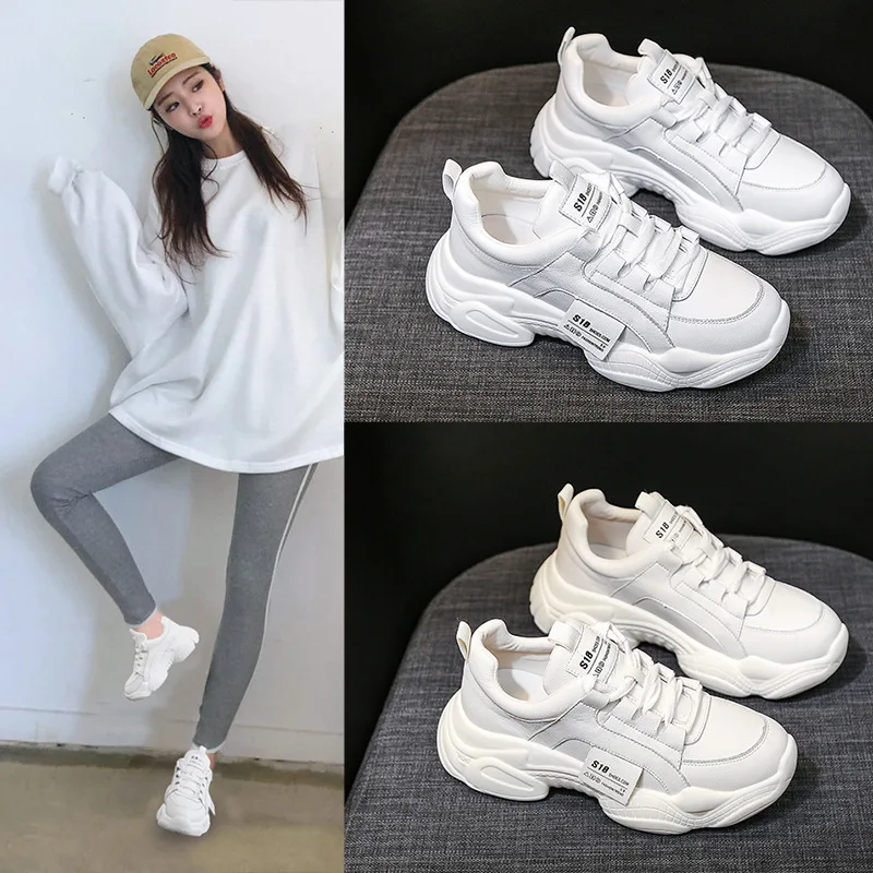 

Women's Sneakers 2019 Autumn Wild White Shoes Light Lace Ladies Casual Shoes High Quality Couple Shoes PU Women's Shoes