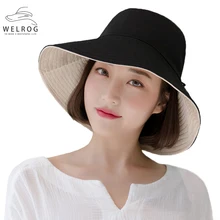 WELROG, унисекс, двухсторонняя Панама, весна-лето, складная Рыбацкая шляпа, большие карнизы, для улицы, шляпа от солнца, простые дикие шапки
