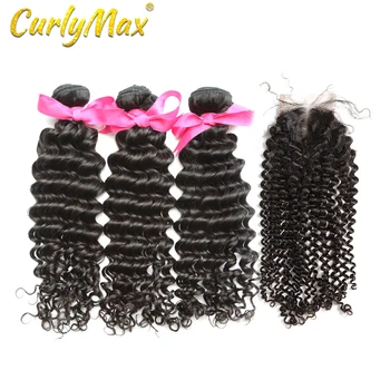 

Luvin OneCut Hair Deep Wave 8-30 inch 3 4 Bundles With Closure Brazilian Human Hair Weave Curly Remy Hair Weaving Natural Color