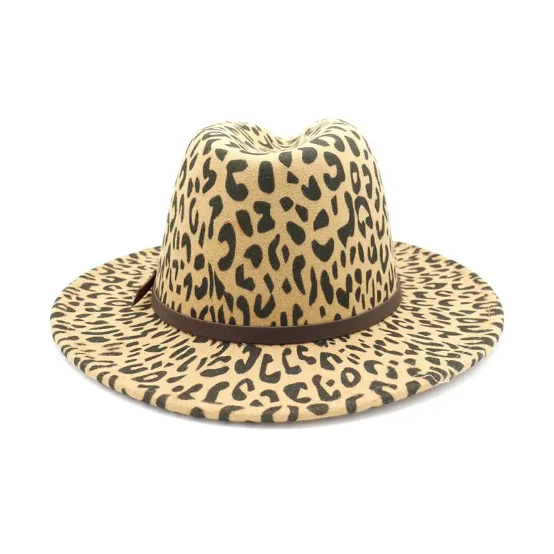 Женская Мужская искусственная фетровая леопардовая фетровая шляпа в стиле джаз Кепка с пряжкой на ремне с широкими полями верхняя шляпа