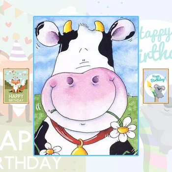 

Birthday Present Cow Fox Koala Happy Birthday Full Display Square/Round Animal Diamond Embroidery 5D Diamond Painting Diamond