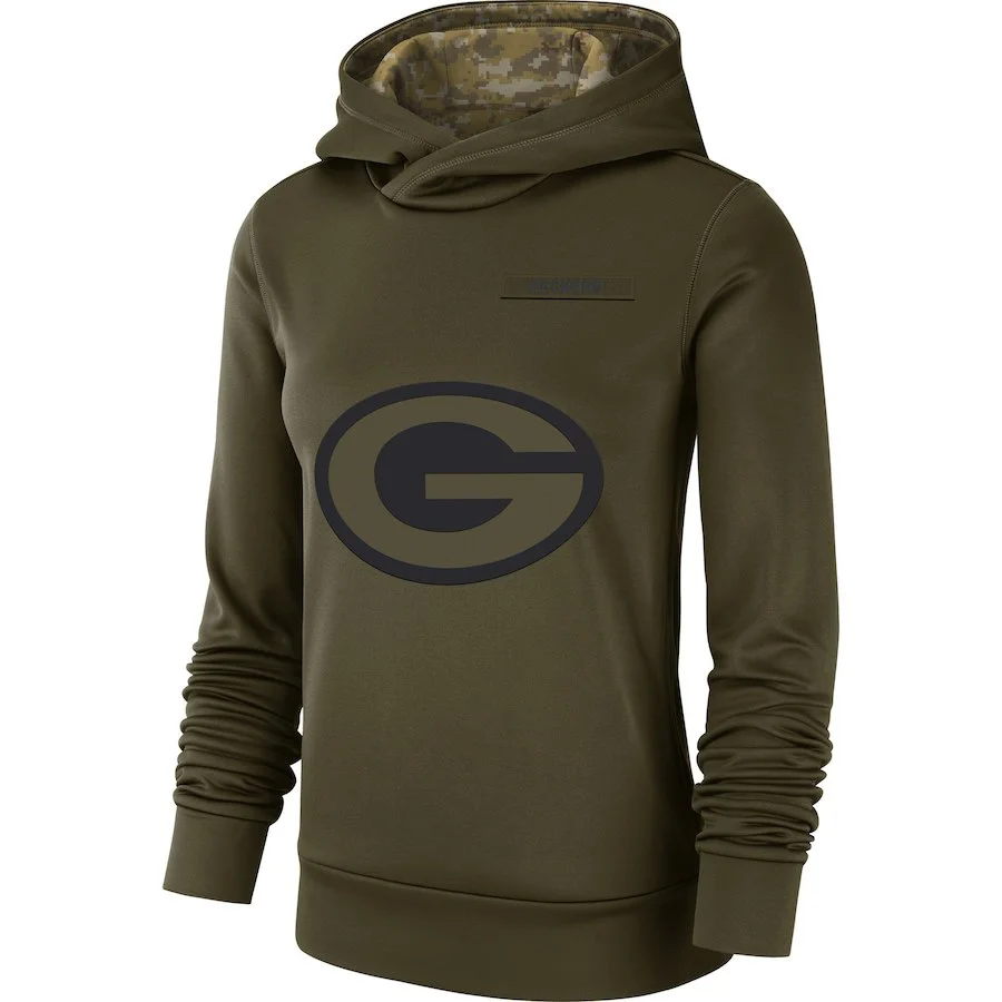 Green Bay Толстовка Packers Салют для обслуживания Sideline Therma Производительность пуловер Американский футбол толстовка оливковый - Цвет: 1