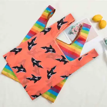 

Foldable Recycle Shopping Bag Eco Friendly Ladies Reusable Shopping Tote Bag Floral Fruit Vegetable Grocery Bag Large-capacity