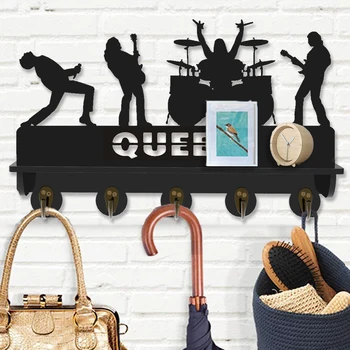 

Wall Mounted Coat Hooks - Rock Band Design Personalized Gifts for Queen Fans - 15" Storage Shelf for Living-Room,Music Studio.