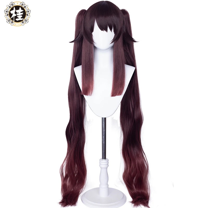 UWOWO Game Genshin Impact Hu tao Cosplay Wig Hutao New Long Hair Brown Wigs 115cm Claw Clip Ponytail Heat Resistant