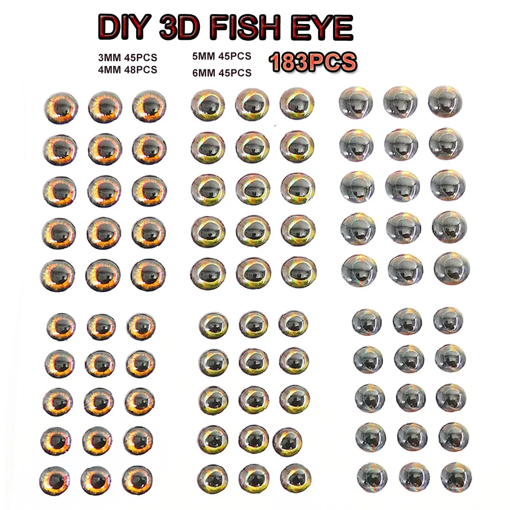 KESFISHING Fishing accessories 3D Eyes 3mm 4mm 7mm 8mm 9mm 10mm Simulation Fishing Artificial DIY Eye for Fshing lures 183PCS fishing lure