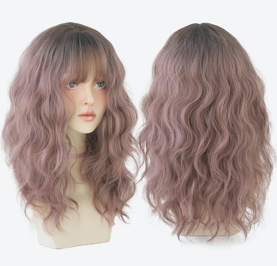 7JHH WIGS Blue Deep Wave Wig With Bangs For Women Long Omber Brown Hair Layered Heat Resistant Cosplay Party Synthetic Wig 7JHH WIGS Blue Deep Wave Wig With Bangs For Women Long Omber Brown Hair Layered Heat Resistant Cosplay Party Synthetic Wig