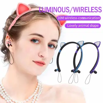 

Cute Cat Earphones Bluetooth 5.0 Wireless Headphones HIFI Stereo Sound Headphone Led Lighting Luminous Headset for phone samsung