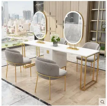 Kaufen Haar Salon Schönheit Salon Spiegel Schreibtisch Spiegel Schreibtisch Doppelseitige Spiegel Studio Schönheit Salon Make-up Schreibtisch Spiegel Mit Licht