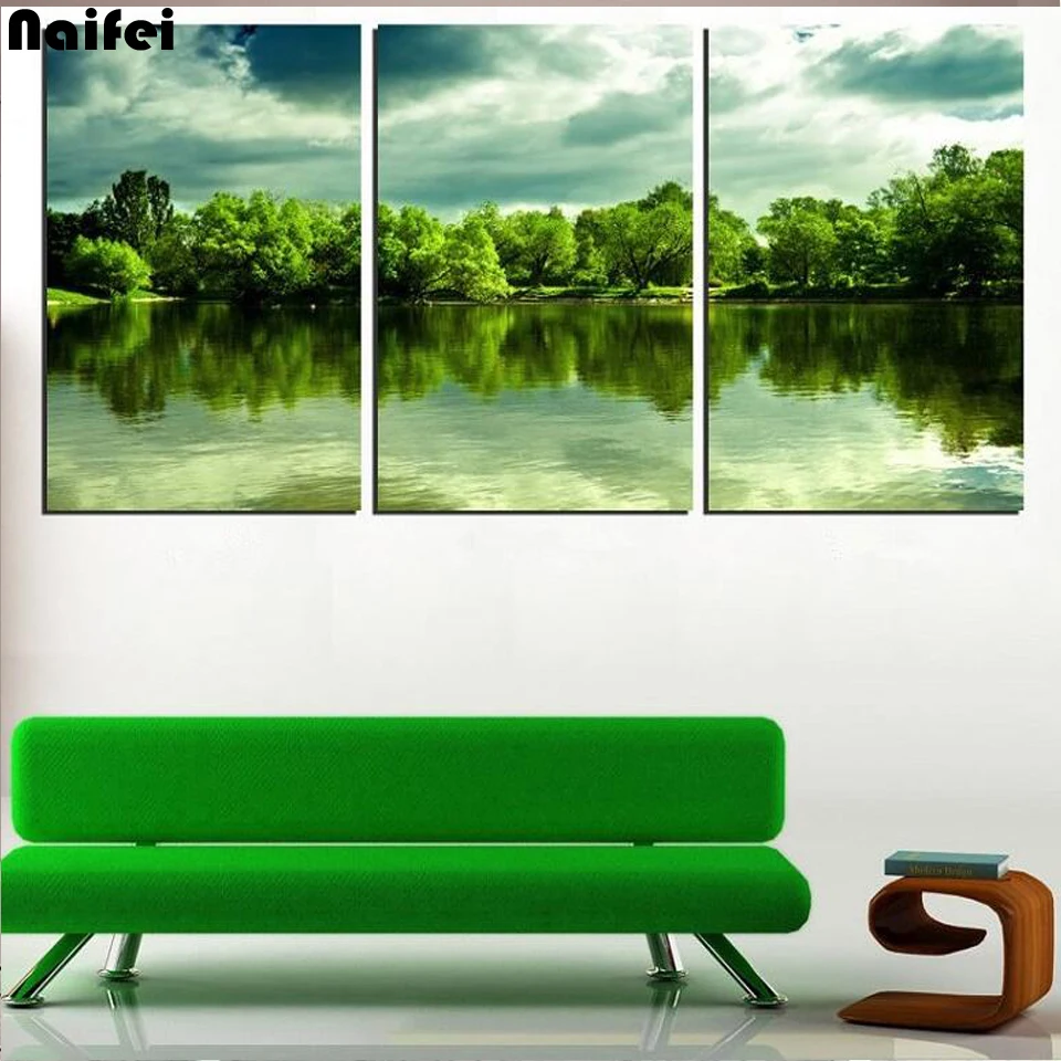 5d diy mosaic diamond painting triptych green tree landscape full round/square drill 3D resin embroidery | Дом и сад