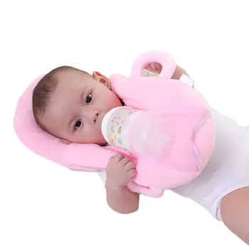 

Nursing Cushion Anti Roll Prevent Flat Comfortable Baby Feeding Pillow Head Cushion with Bottle Holder Hand Free Portable