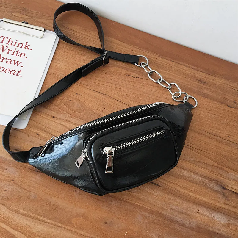 Черная поясная сумка Beltbag Женская Высококачественная поясная сумка белая сумка через плечо на молнии Hanche Bumbag Женская модная нагрудная сумка - Цвет: black