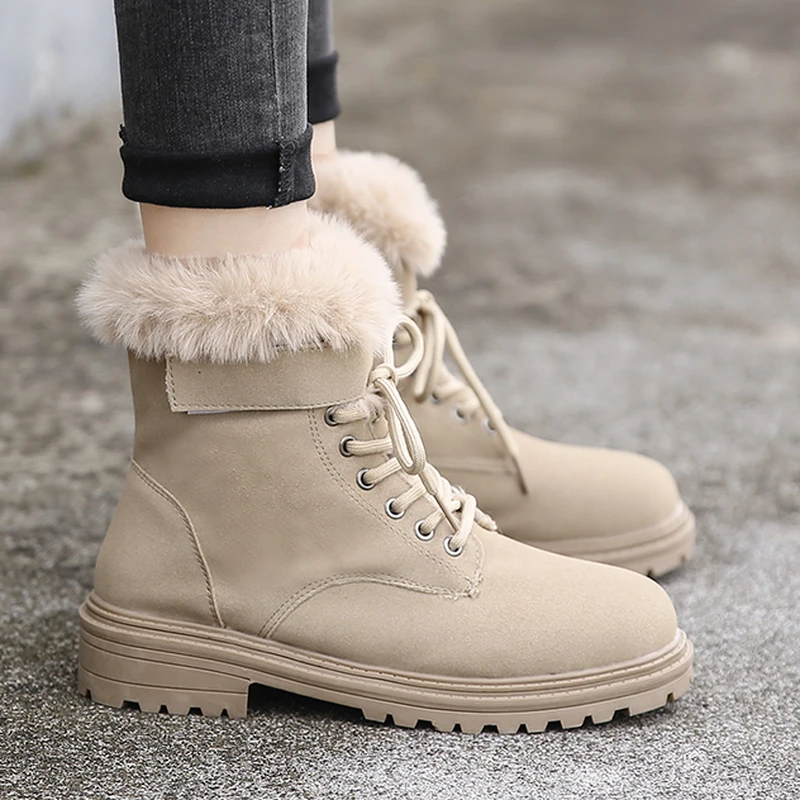 Botas de nieve aterciopeladas para mujer a zapatos cálidos de ante Botas de nieve aterciopeladas para mujer a zapatos cálidos de ante