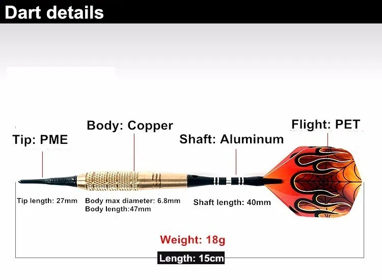 Новый Dardos 3 шт./компл. 18g 15 см медный дротик тела электронная игла для Дротика Алюминиевый Дартс для бара Перелёты