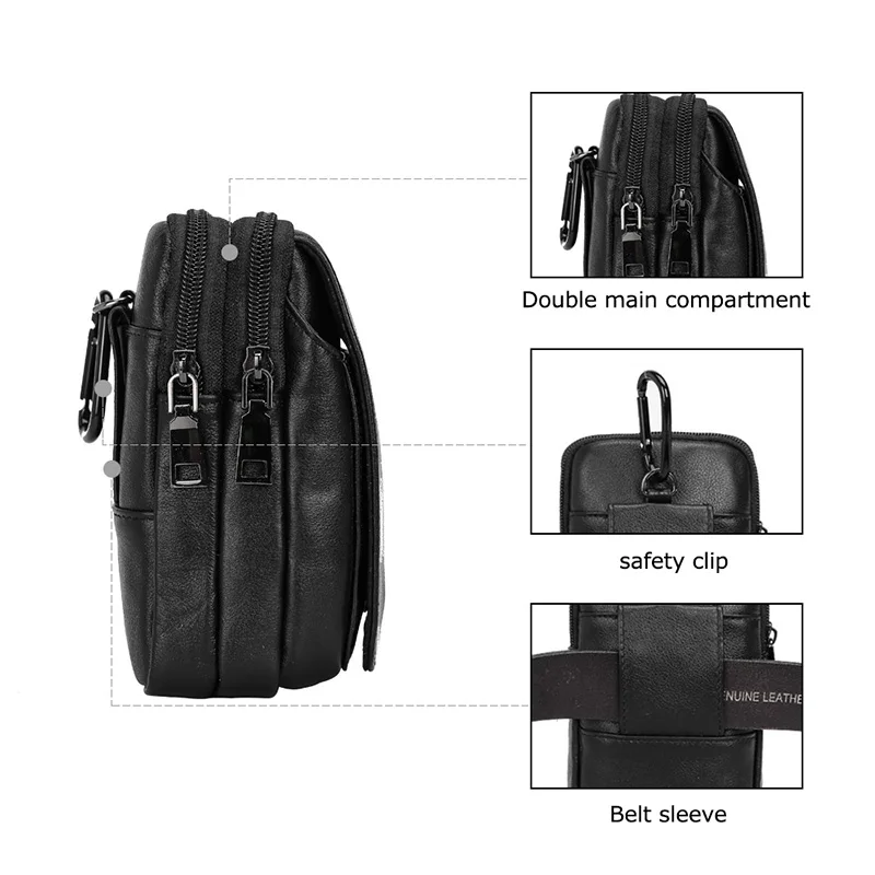 Black Men's Real Leather Fanny Waist Pack Sport Hiking Camping Belt Bag Pouch