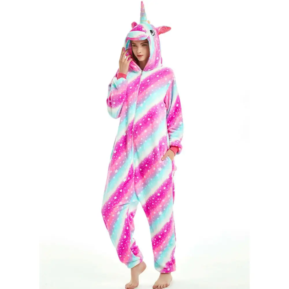 BIKIRUB, пижамы для взрослых, Женская фланелевая одежда для сна, унисекс, кигуруми, милый единорог, стежок, Мультяшные животные, пижамный комплект, Детская Пижама с капюшоном - Цвет: Star Sky TianMa FL