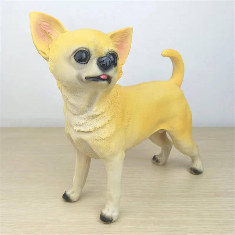

23cm Cute Simulation Chihuahua Puppy Decoration Collect Small Pet Dog Animal Model Resin Art Craft Christmas Gift Toy box D833