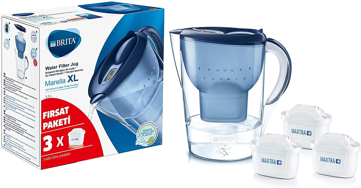 Jarra de con filtro y cartucho de repuesto de 3 piezas, BRITA Marella, XL, azul|Filtros de agua| - AliExpress