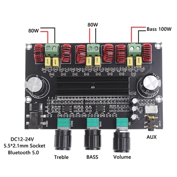 

2*80W+100W Bluetooth 5.0 TPA3116D2 Power Subwoofer Amplifier Board 2.1 Channel DC12~24V