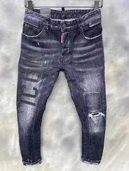 Pantalones vaqueros de moto para hombre, ropa de tendencia de moda, lavados, desgastados, con agujeros, puntos de pintura, T115 1, 2021