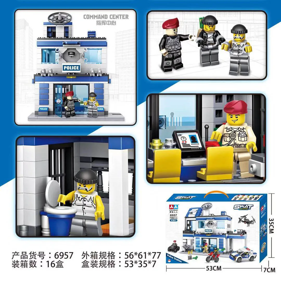 

New Style City Police Series Building Blocks Police Car Architecture Building Blocks Police Set Children'S Educational Splicing