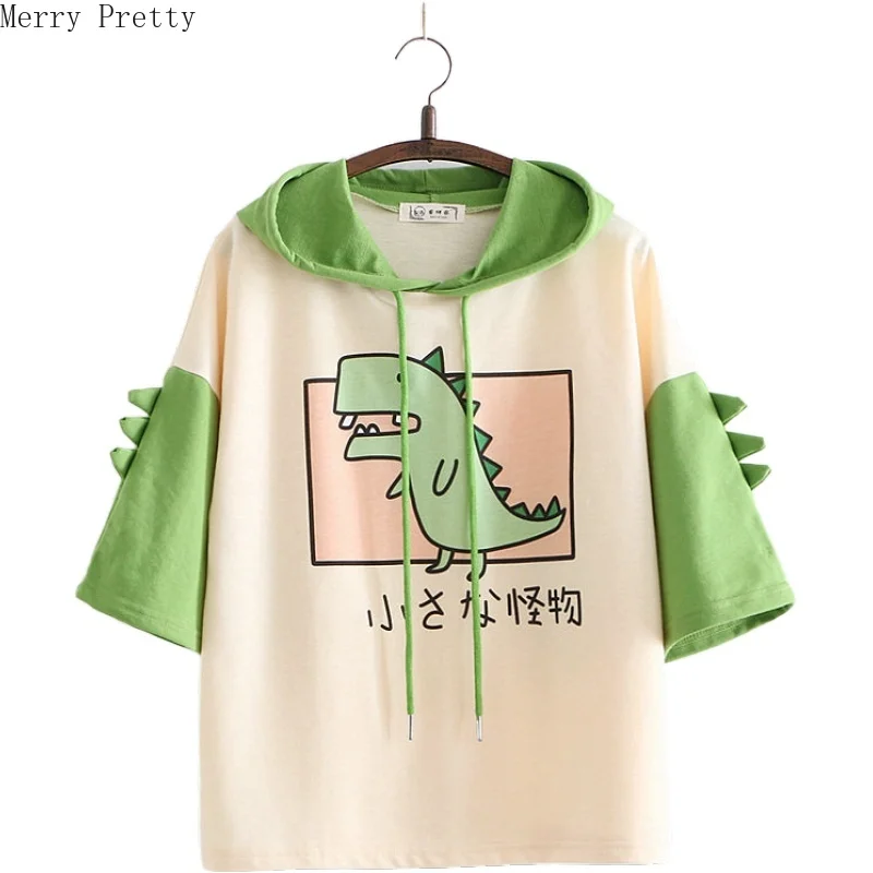 Женский хлопковый свитшот с капюшоном Merry Pretty зеленая Толстовка коротким рукавом