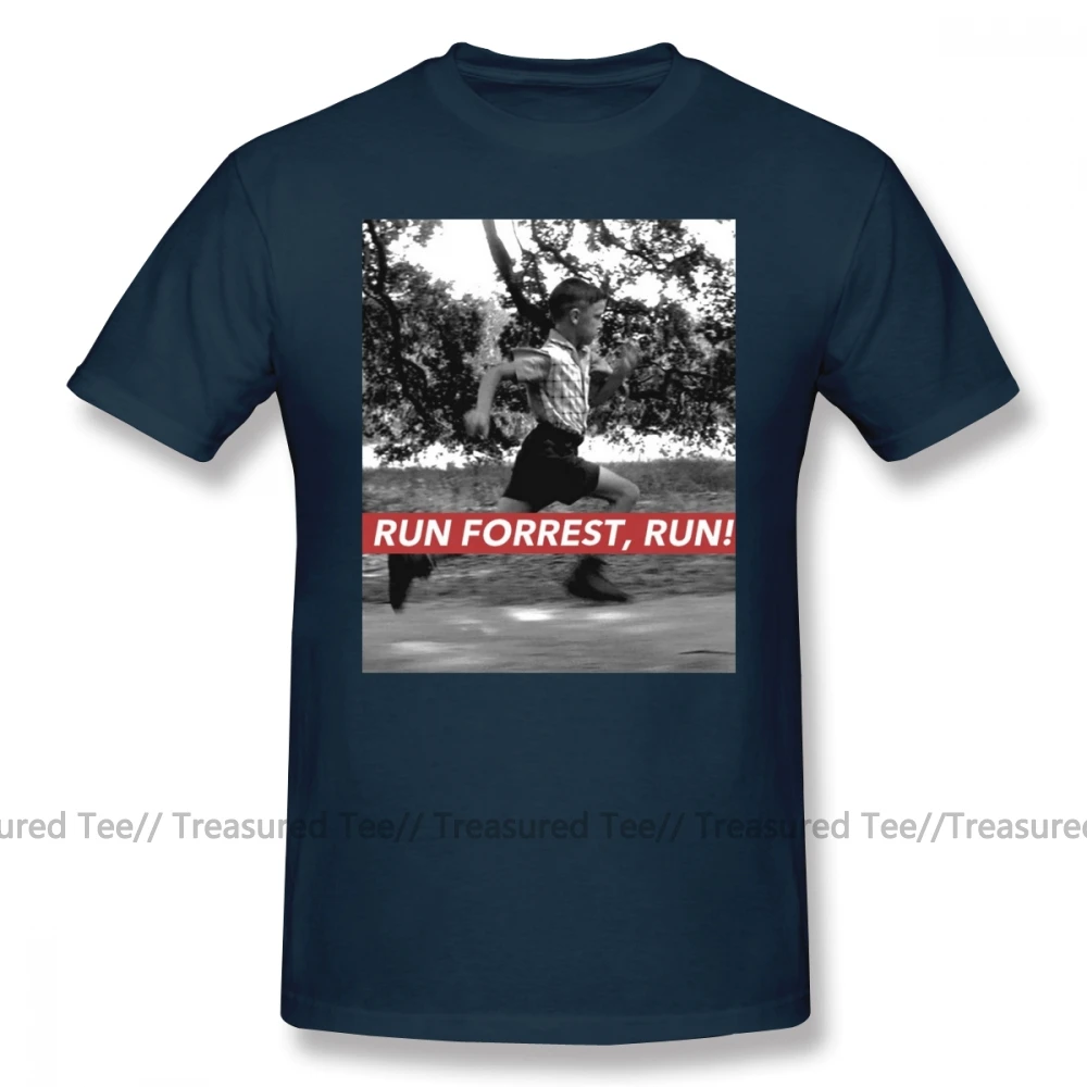 Forrest Gump T Shirt RUN FORREST, RUN T-Shirt Beach Awesome Tee Shirt Short-Sleeve Big Man Graphic Cotton Tshirt - Цвет: Navy Blue