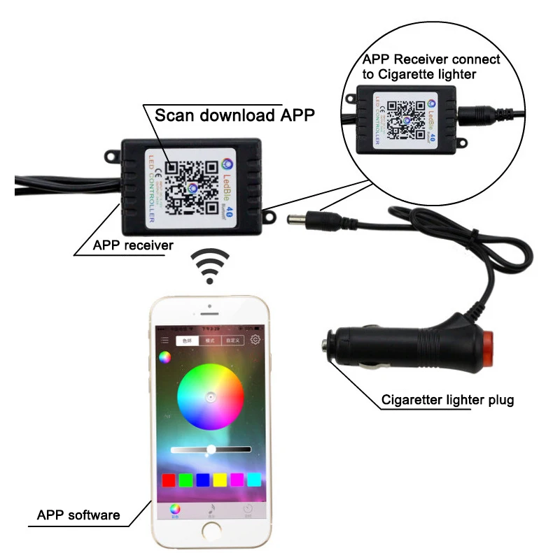 4 шт. 12 В RGB Светодиодная лента светильник для салона автомобиля RGB Светодиодная лента 12 в управление музыкой Авто декоративный Гибкий комплект противотуманных фар неоновый шнур