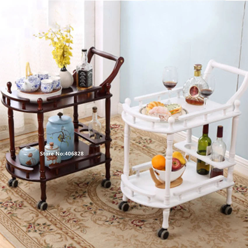 

New Hotel Trolley Solid Wood Coffee Tables Multipurpose Shelf Display Rack Household Double-layer Movable Tea Tables Dining Car