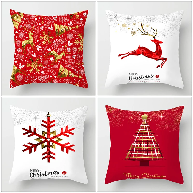 Красный с рождественским принтом, наволочка для дивана и автомобиля, чехол для подушки, чехол для дивана, кровати, Рождественское украшение для дома, подарок 45*45 см