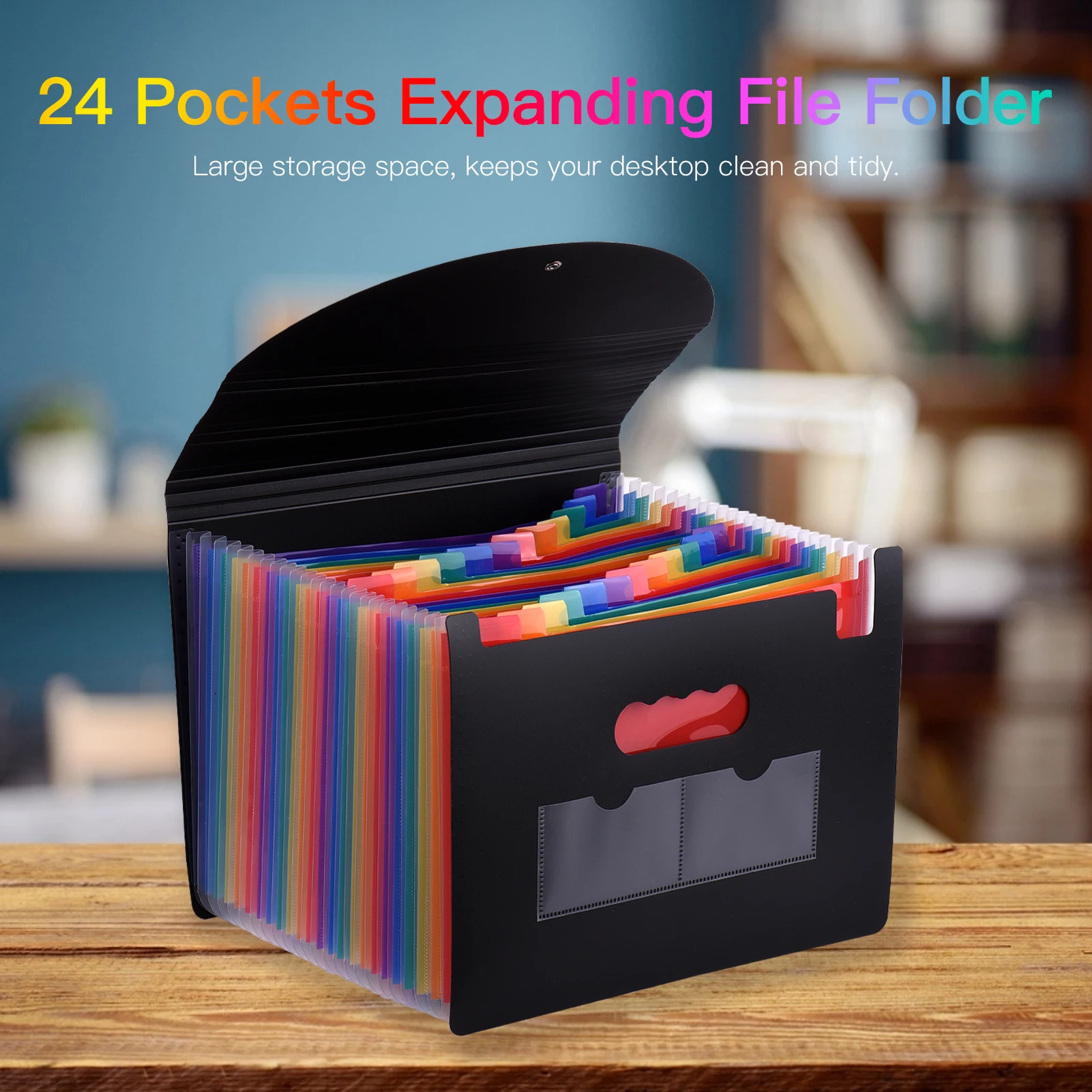 24 Pockets Expanding File Folder with Cover Accordian File Organizer A4 Letter Size Document Organizer Rainbow Color for School