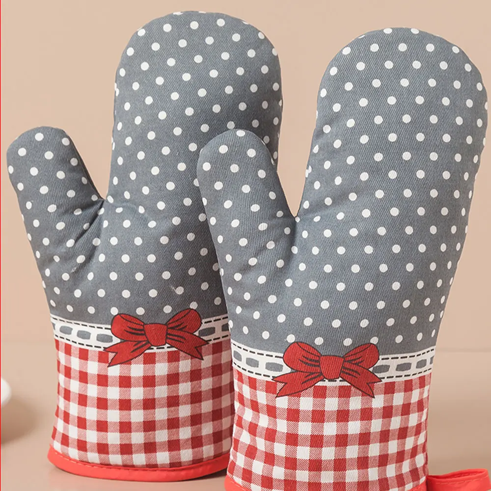 Симпатичные Нескользящие хлопковые модные кухонные перчатки для готовки