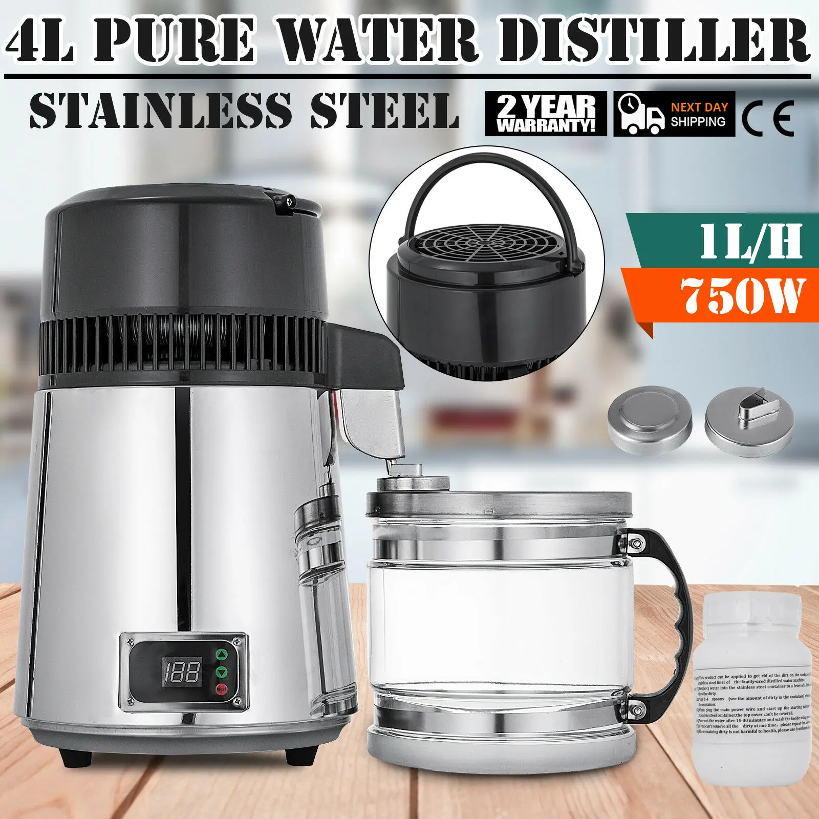 Water Distillers Countertop Stainless Steel 4l 750w Digital Control
