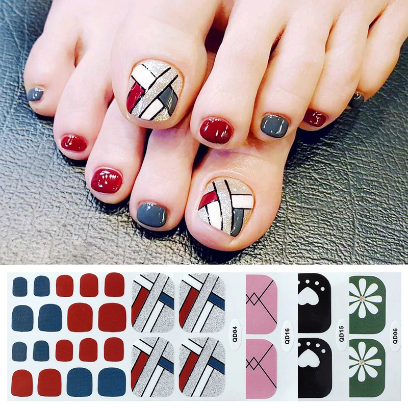 

1 Pcs Full Cover Toenail Sticker Geometric Mixed Pattern Nail Wraps Beauty Design Waterproof Mixed Size Toe Nail Art Decoration
