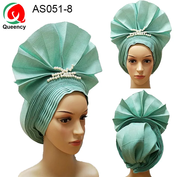 AS051 быстрая, особый стиль, уже сделанный Gele, нигерийские бусы, головные уборы для женщин, вечерние, свадебные - Color: AS051-8