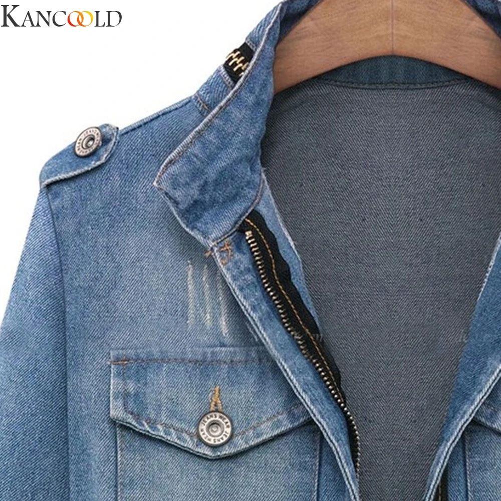 KANCOOLD Plus Size Women Jacket Casual Womens Zipper Waist And Old Clothing Denim Jacket Oversize Chain Pocket Coat Dropship