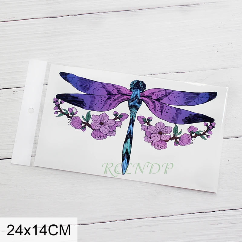 Waterproof Temporary Tattoo Sticker color dragonfly flower big Fake Tatoo Breast Chest Back Belly Flash Tatto For Women Girl