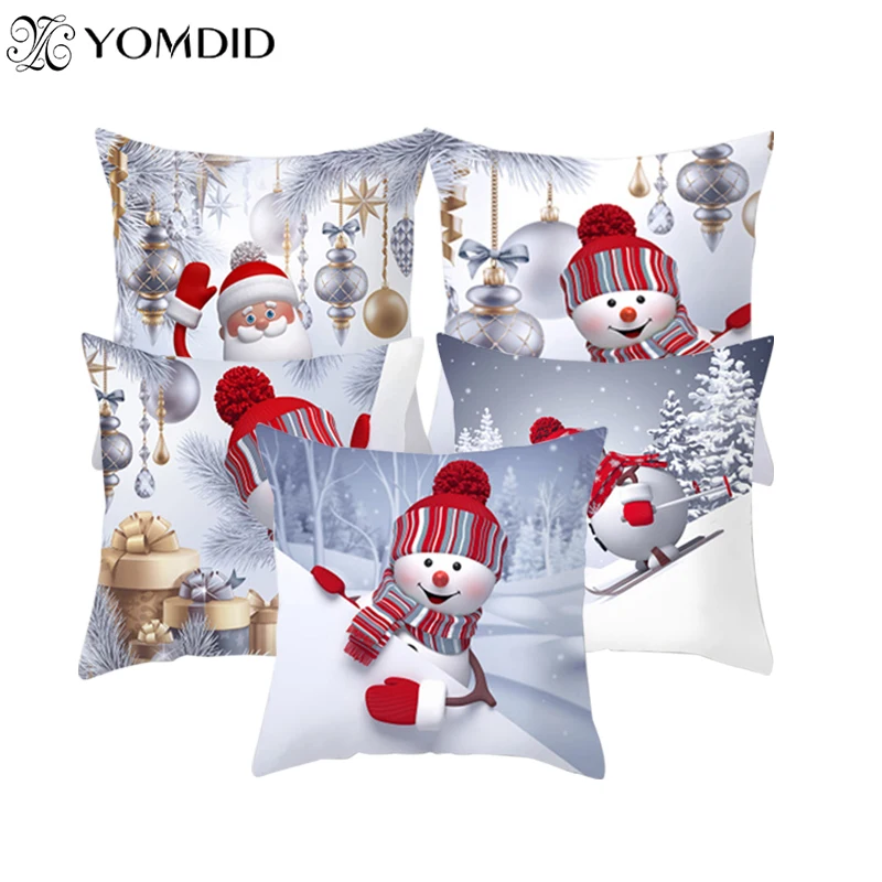 

YOMDID Cartoon pillows case 45*45 Christmas cushion covers lovely santa snowman pattern print pillowcase home decor funda cojin