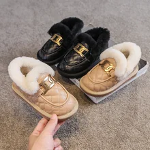 

Kids Snow Boots Plaid Leather Plush Fur Warm Winter Shoes Girls Fashion Short Boots Children Footwear Metal Decoration E11193