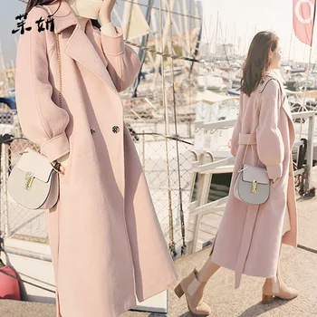 

2019 Autumn Winter Woolen coats Women Lantern Sleeve Wool&blends Long Woolen Coat Casual Loose Wool Jacket Female Outwear