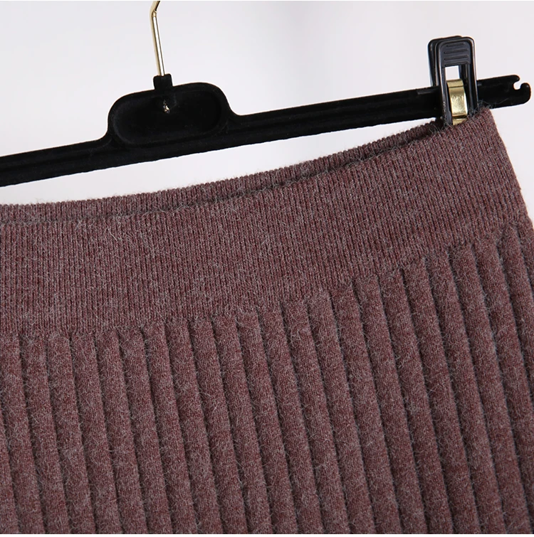 Women long sweater skirt Winter female ruffle midi pleated skirts knitted high waist warm elegant Saias Jupe Femme